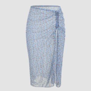 Floral Drawstring Mesh Cover Up Skirt